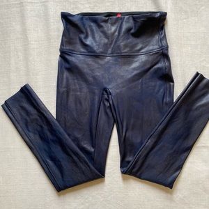 Spanx faux leather leggings, navy